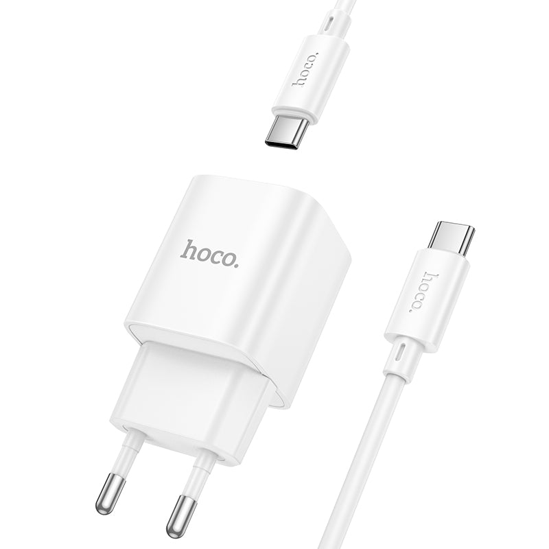 Hoco. C147A Cargador de Pared USB-C 20 W + USB-A 18 W QC3.0 (Set con Cable Type-C a Type-C 1 m)
