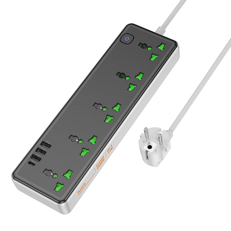 Hoco. AC13A Enchufe de Pared Múltiple 5 Tomas con USB-C y 3 USB