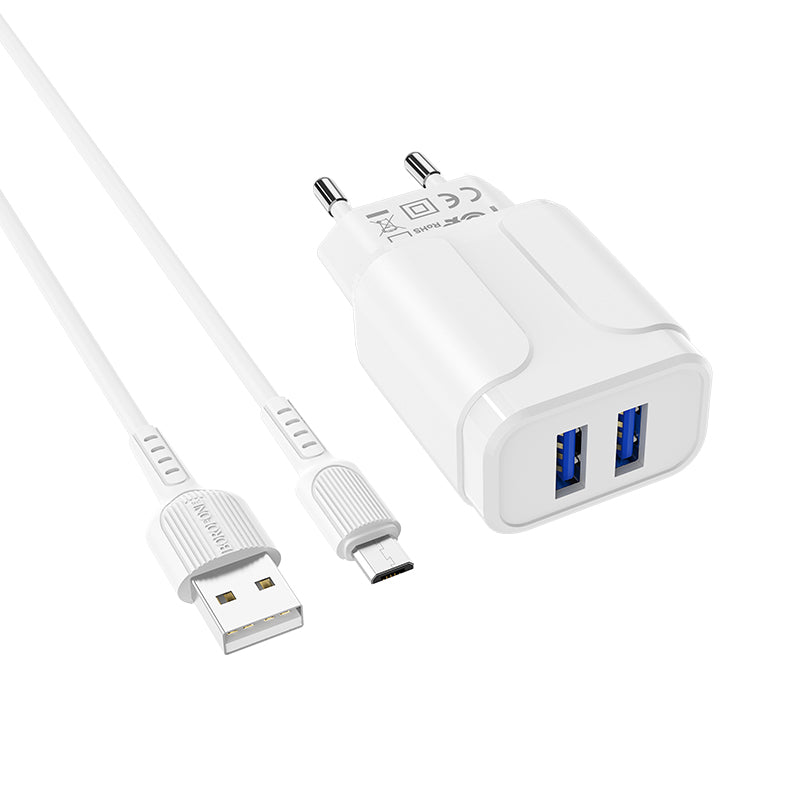 BOROFONE BA37A Cargador Rápido Doble USB Con Cable Micro Usb