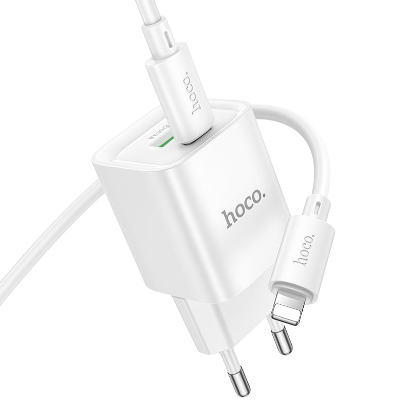 Hoco. C147A Set Cargador 20 W QC3.0 USB-C + USB-A + Cable Type-C ➝ Lightning 1 m