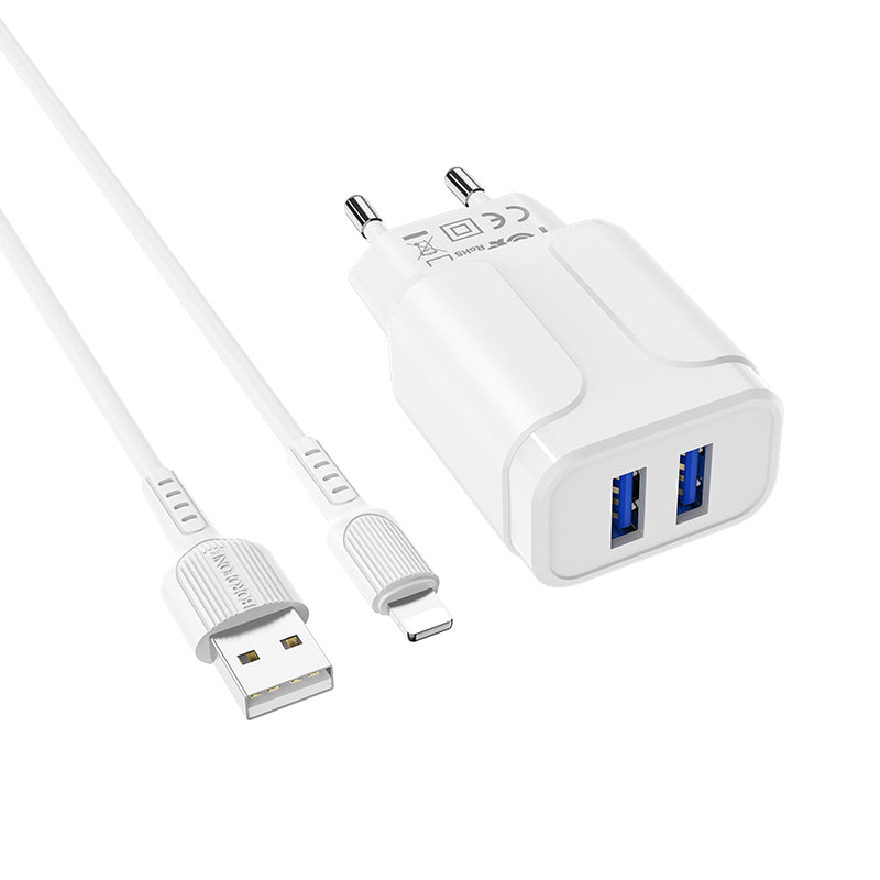 BOROFONE BA37A Cargador Rápido Doble USB Con Cable Lightning