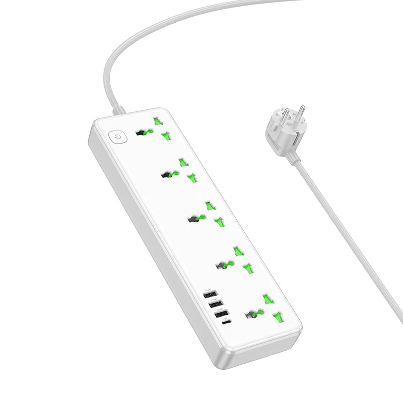 Hoco. AC13A Enchufe de Pared Múltiple 5 Tomas con USB-C y 3 USB
