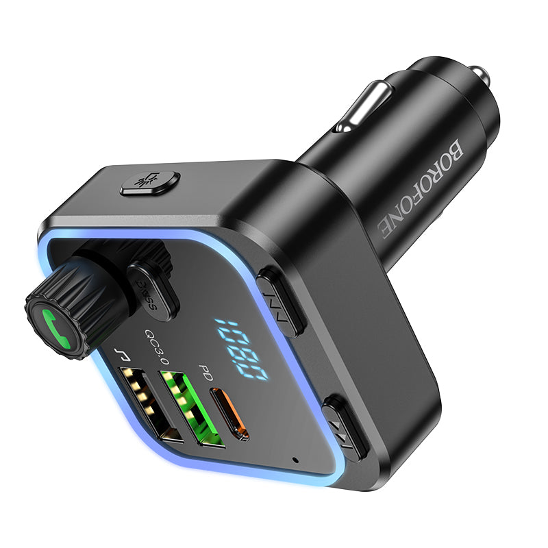 BOROFONE BC53 Transmisor FM Bluetooth Para Coche 2 Puertos PD20W+QC3.0 Con Luz Ambiental