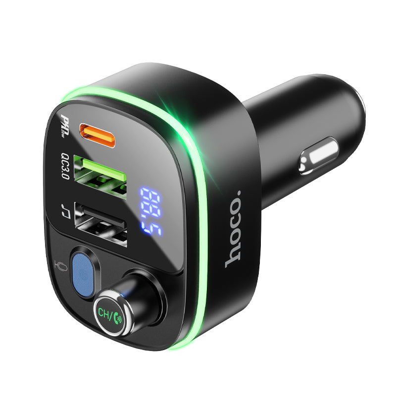 Hoco. E62 Transmisor FM Bluetooth Con Puerto QC3.0 USB + PD20W Type-C Con Luz Ambiental