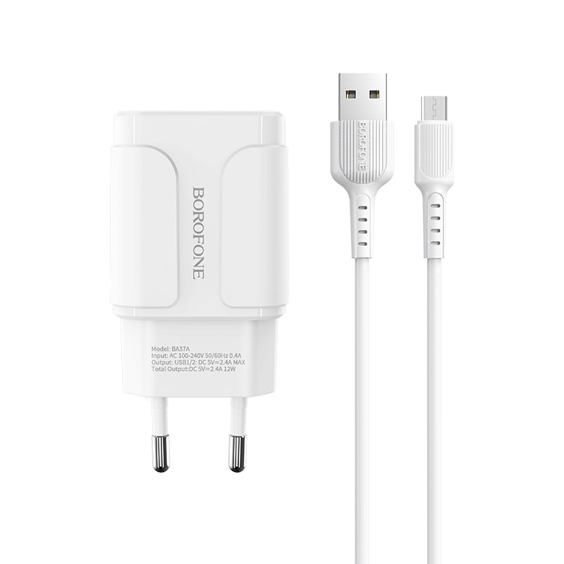 BOROFONE BA37A Cargador Rápido Doble USB Con Cable Micro Usb