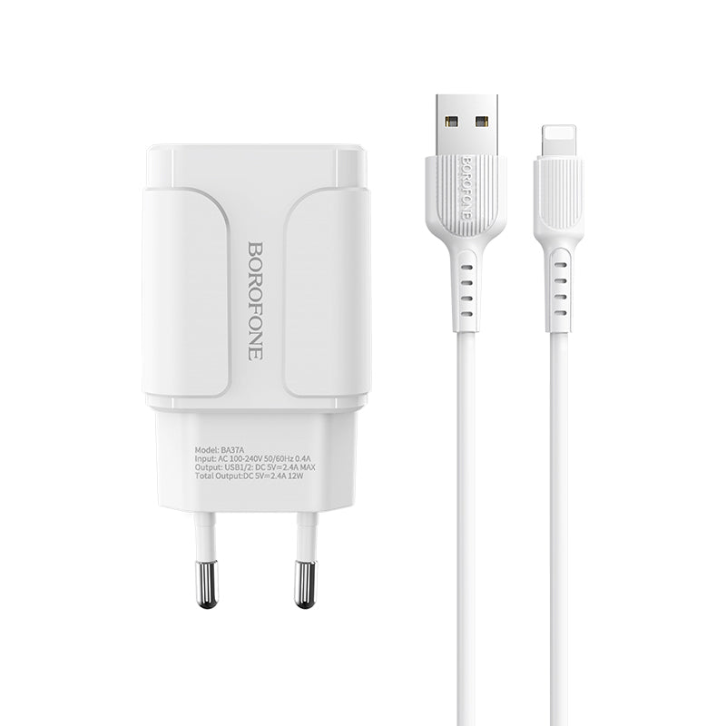 BOROFONE BA37A Cargador Rápido Doble USB Con Cable Lightning