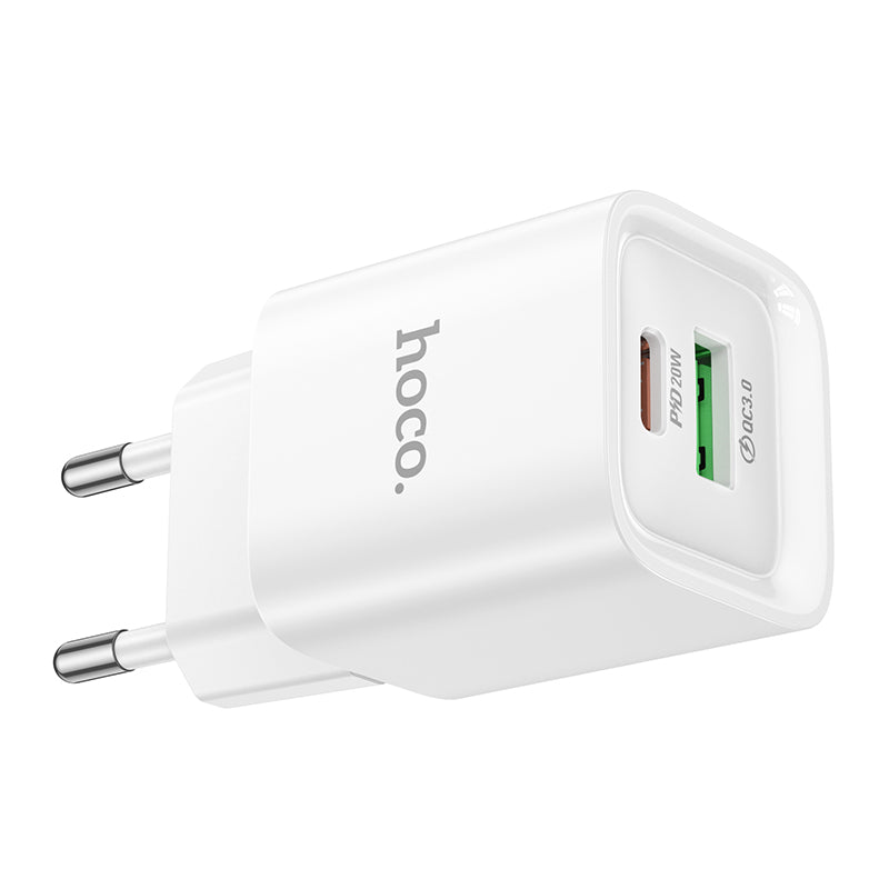 Hoco. C147A Cargador de Pared USB-C 20 W + USB-A 18 W QC3.0 – Versión sin cable