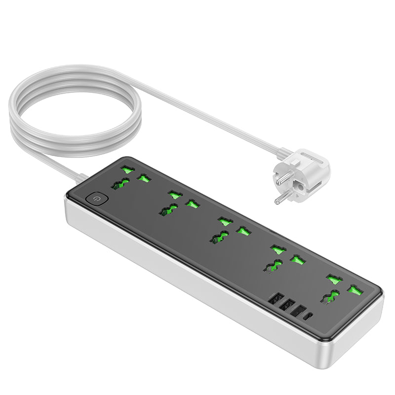 Hoco. AC13A Enchufe de Pared Múltiple 5 Tomas con USB-C y 3 USB