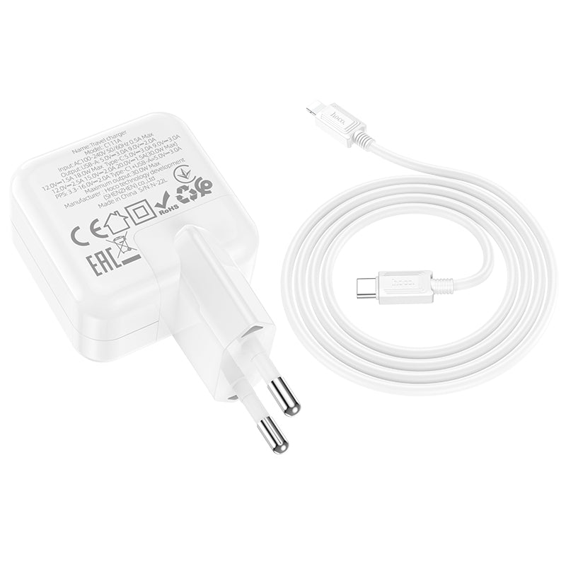 Hoco. C111A Cargador Con Salida PD30W+Qc3.0 Con Cable Type-C A Lightning