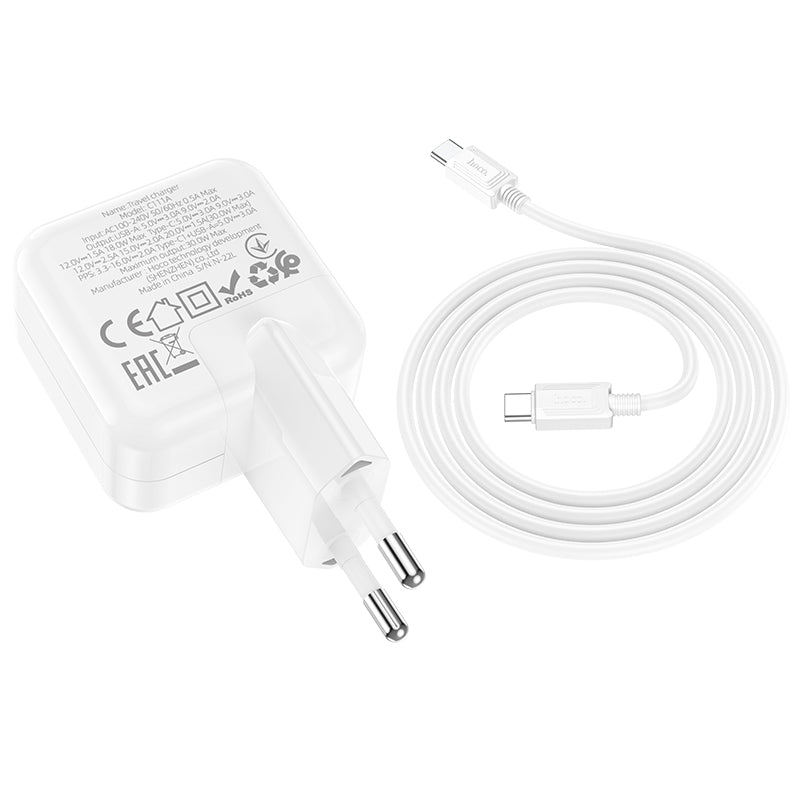 Hoco. C111A Cargador Con Salida PD30W+Qc3.0 Con Cable Type-C A Type-C