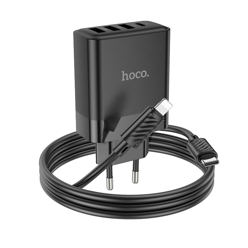 Hoco. C127A Cargador De 4 Puertos (3 QC3.0 + 1 PD45W) Con Cable Type-C A Lightning