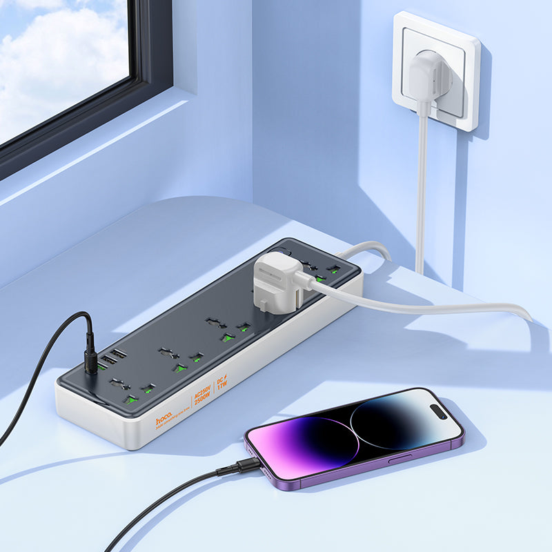 Hoco. AC13A Enchufe de Pared Múltiple 5 Tomas con USB-C y 3 USB