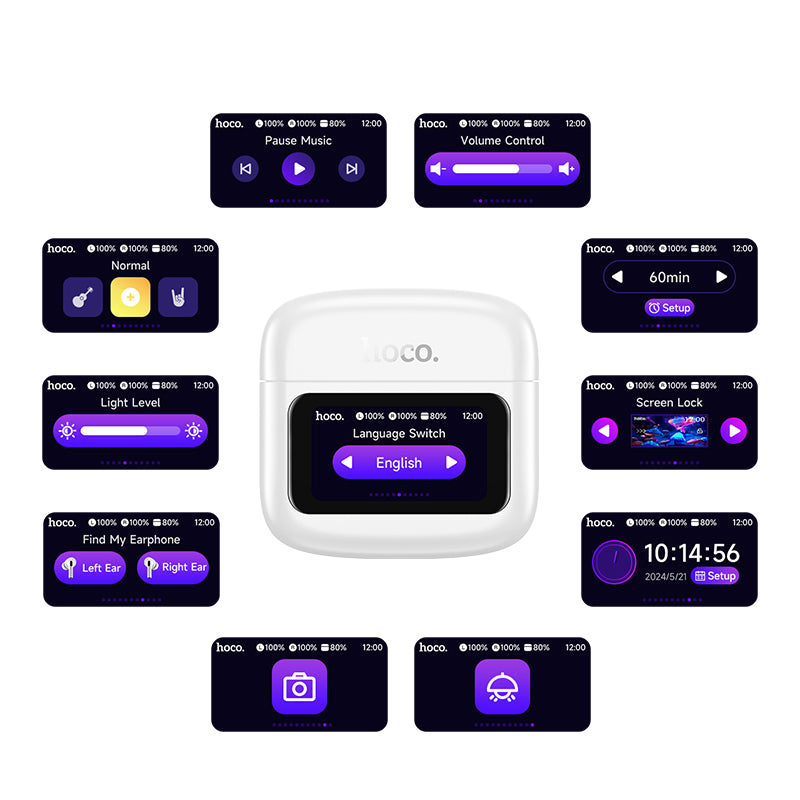 Hoco. EQ14 Auriculares Bluetooth 5.4 TWS con Estuche 500 mAh, Pantalla táctil LED, 7 Horas de Autonomía