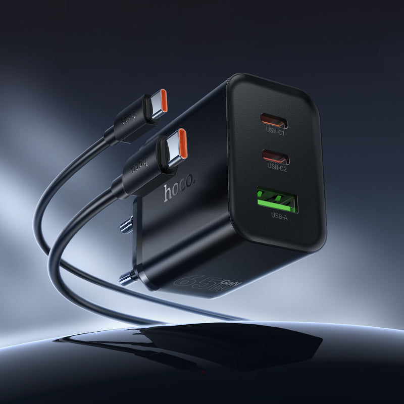 Hoco. N75 Cargador Rápido 65W 2USB-C + USB-A con Cable C-C