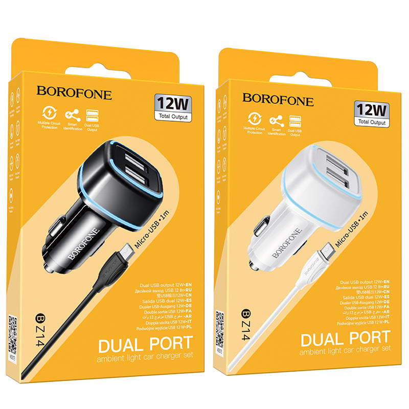 BOROFONE BZ14 Cargador De Coche De Doble USB 12W Con Luz Ambiental Micro USB