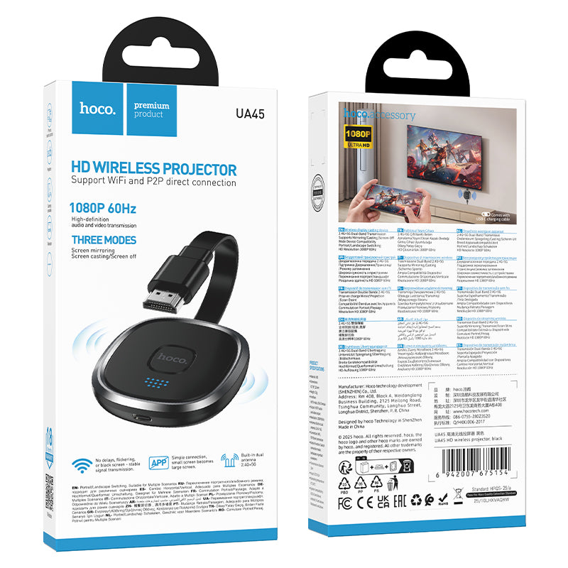 Hoco. UA45 Adaptador Inalámbrico para Proyectar Pantalla HD 1080P
