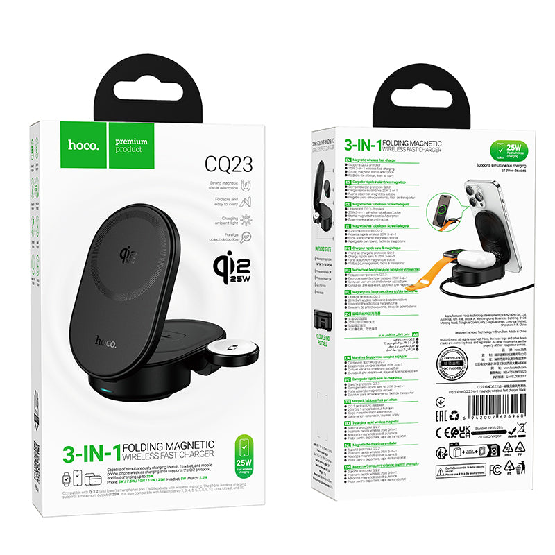 Hoco. CQ23 Cargador Inalámbrico Qi2.2 3 en 1 de 25W