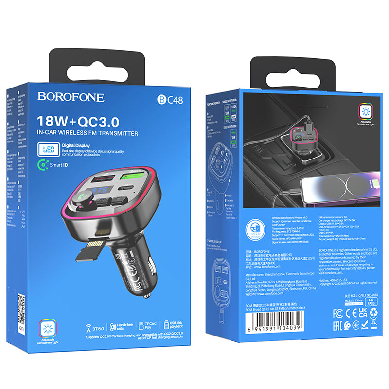 BOROFONE BC48 Transmisor FM Bluetooth Para Coche Con Carga Rápida Qc 3.0