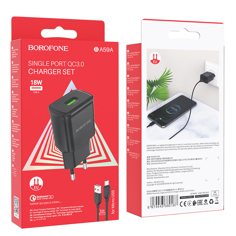 BOROFONE BA59A Cargador Rápido Qc 3.0 Con Cable Micro Usb