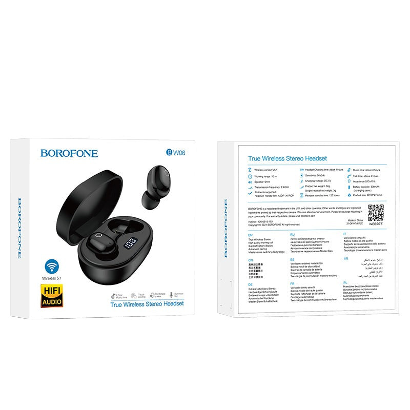 BOROFONE BW06 Auriculares Inalámbricos Pequeños Con Pantalla De Carga