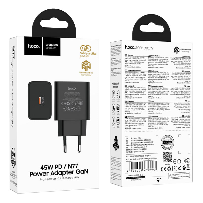 Hoco. N77 Cargador Rápido PD45W USB-C GaN