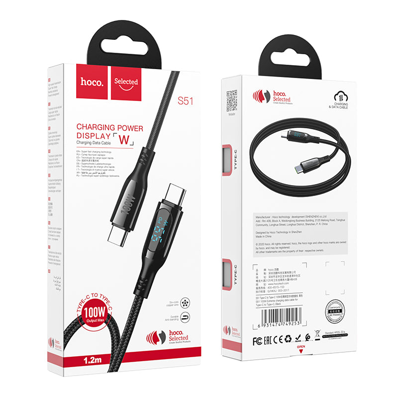 Hoco. S51 Cable De Datos De Carga Extrema 100W Para Tipo C A Tipo C