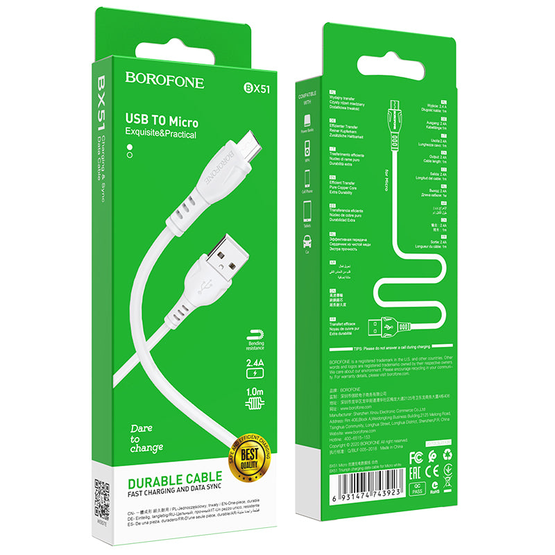 BOROFONE BX51 Cable Duradero MicroUSB 2.4A