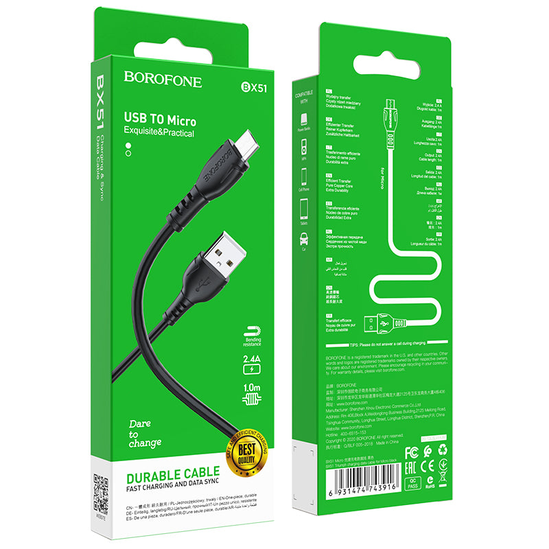 BOROFONE BX51 Cable Duradero MicroUSB 2.4A