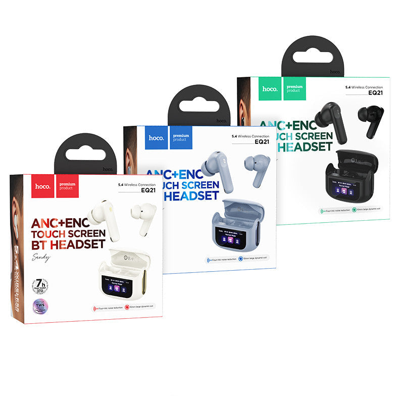 Hoco. EQ21 Auriculares Inalámbricos Con Pantalla Táctil Led ANC+ENC 7h Con Goma