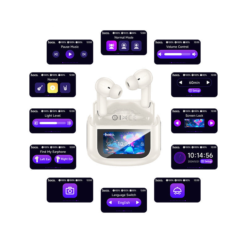 Hoco. EQ21 Auriculares Inalámbricos Con Pantalla Táctil Led ANC+ENC 7h Con Goma