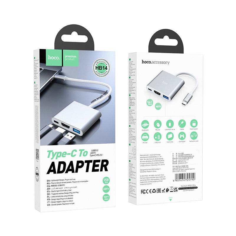Hoco. HB14 Adaptador Type-C 3 en 1 (USB 3.0 + HDMI + PD 67 W)