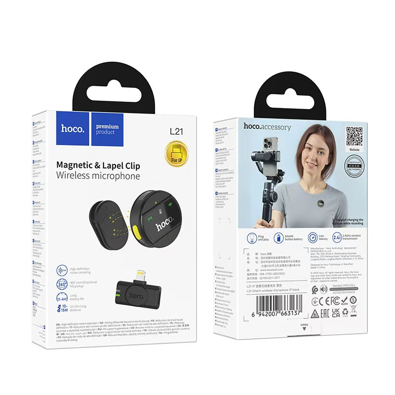 Hoco. L21 Micrófono Inalámbrico ENC para iPhone (Lightning)