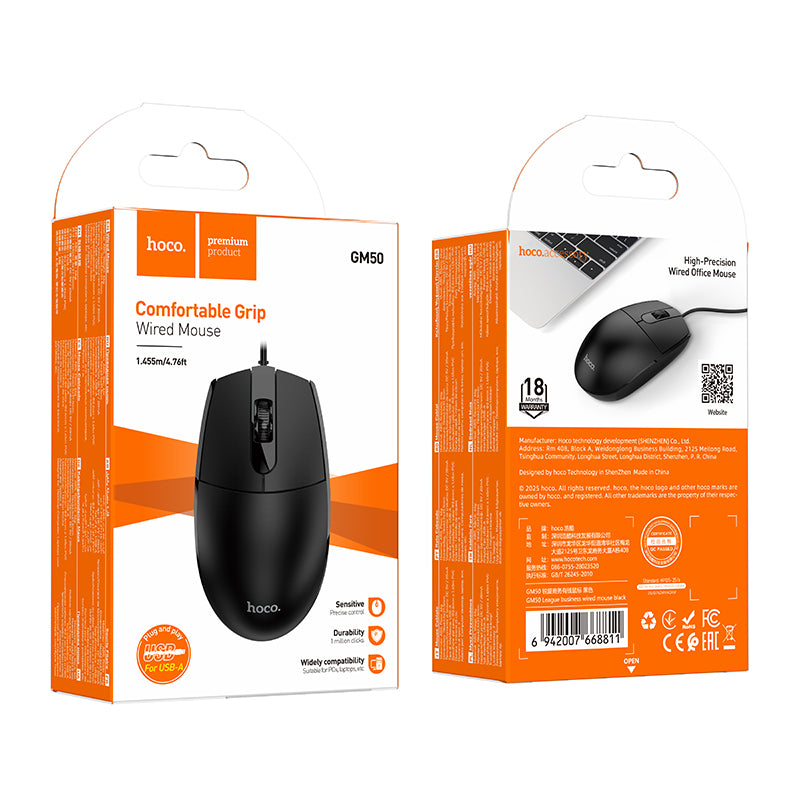 Hoco. GM50 Ratón de Ordenador con Cable USB – Ergonómico