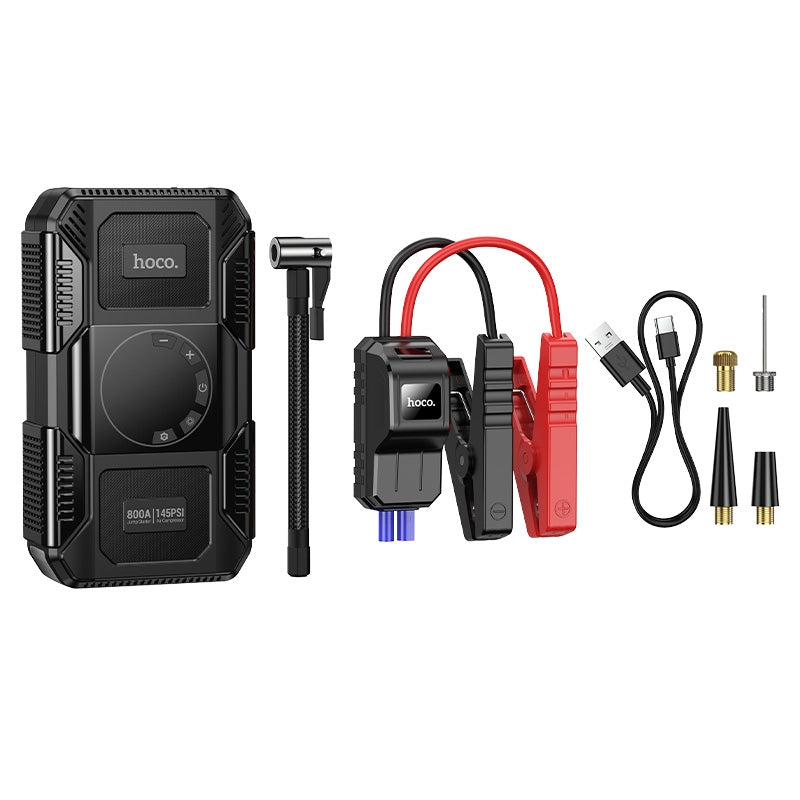 Hoco. QS6 Bomba de Aire Inteligente + Arrancador de Emergencia 8000mAh con Linterna LED