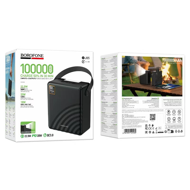Borofone. BJ85 Power Bank 100000mAh – Carga Rápida 22.5W + PD20W con Luz LED