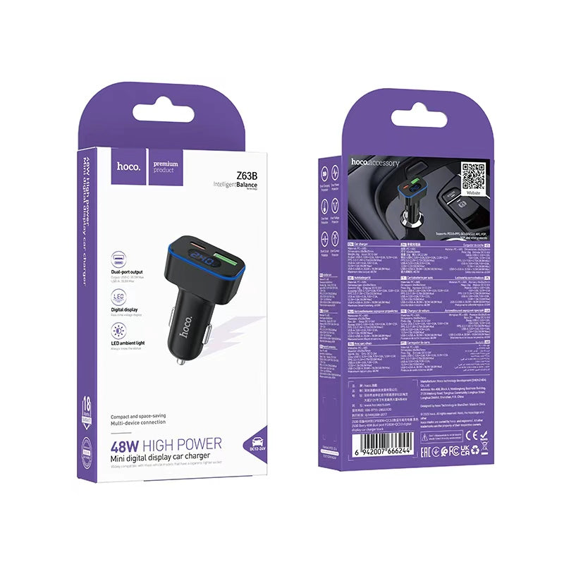 Hoco. Z63B Cargador de Coche Rápido 48W – PD30W + QC3.0 USB-C + USB-A